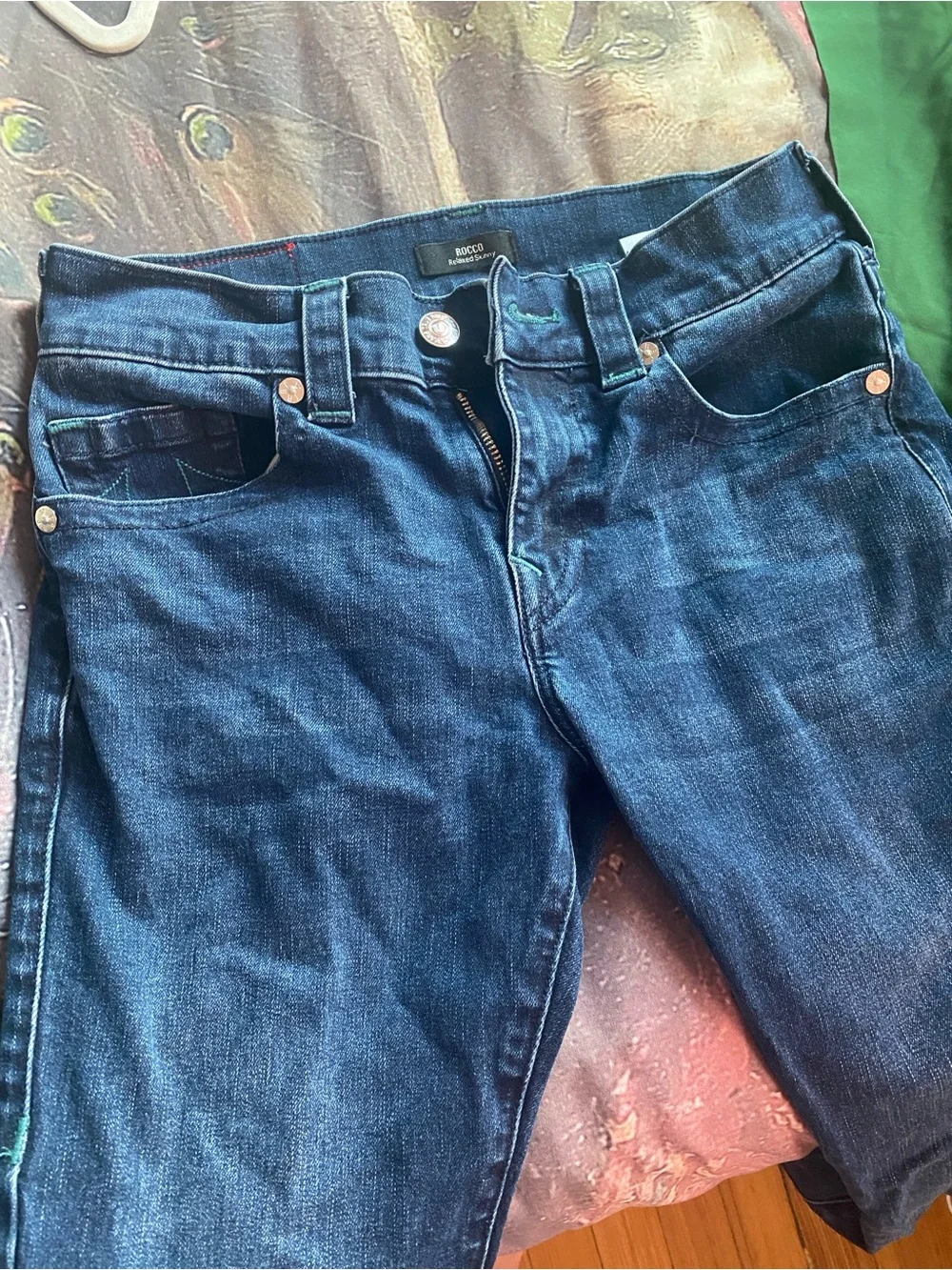 True Religion Men’s Dark Blue Denim Jeans with White Label - relaxed skinny